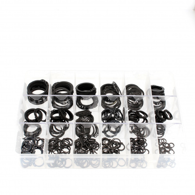 Confezione assortimento di anelli elastici esterni acciaio nero Din 471