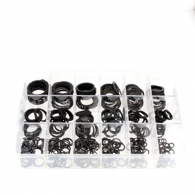 Confezione assortimento di anelli elastici esterni acciaio nero Din 471