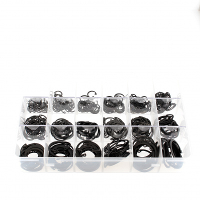 Confezione assortimento di anelli elastici interni acciaio nero Din 472